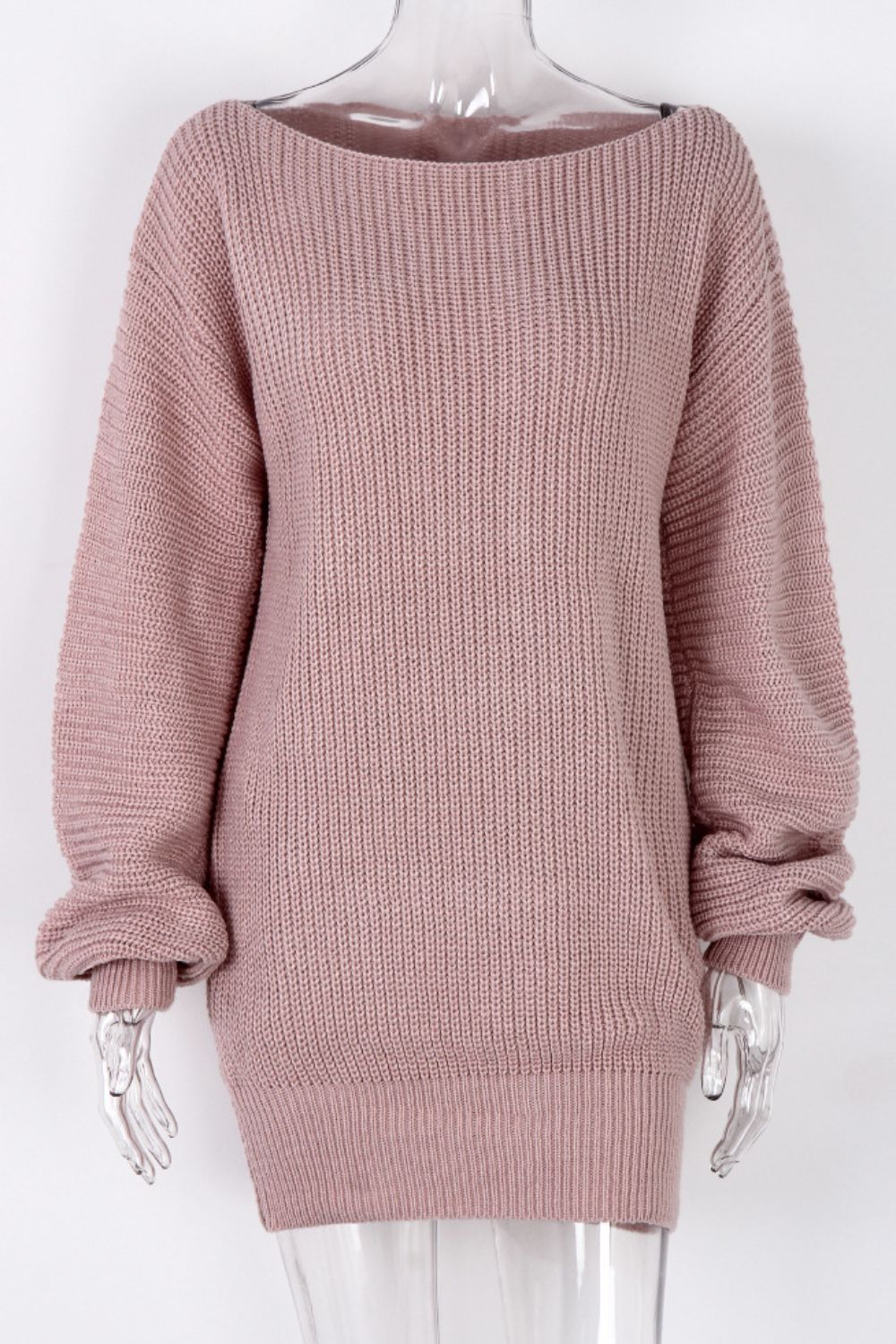 Mini Sweater Dress Boat Neck Long Sleeve Soft Acrylic Knit Basic Solid Style e85f217a-bda6-477a-9144-2bf0095529f8-Max Trendsi