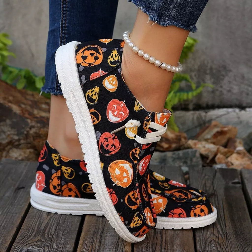 Halloween Women's Sneakers Pumpkin Print Round Toe Low Heels e85fb1e783454c478f1a7b198b3b3342-Max-Origin Trendsi