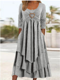Full-Length Layered Midi Dress with Heart Design for Plus Sizes