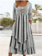 Full-Length Layered Midi Dress with Heart Design for Plus Sizes
