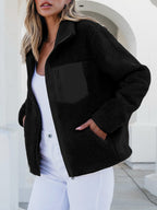 Plush Women Jacket Zip Up Long Sleeve Zip Outer Pocket Collared Outwear e8611469-1fec-4509-8f9d-7ffeb4f747bd-Max Trendsi