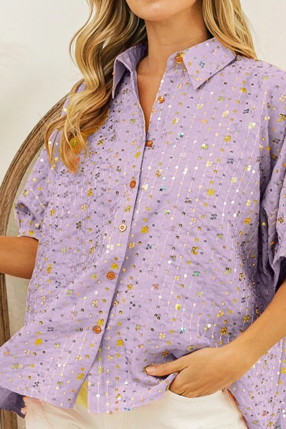 BiBi Sequin Shirt Striped Oversized Short Dolman Sleeve Lavender Blouse e87aaee3-ba52-4b04-af36-bcbf943efd97-Max-Origin Trendsi