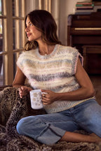 SO ME Cozy Sweater Top Womens Multi Color Stripe Soft Fuzzy Short Sleeve e882299d37cf44efa8c4347be20a1dfc-Max-Origin Trendsi