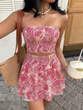 Paisley Print Tube Top with Ruffle Mini Skirt Two-Piece Set