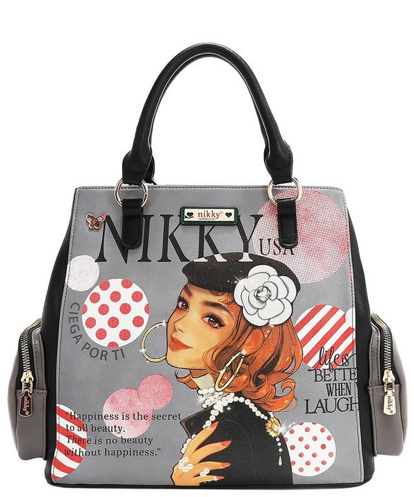 Nicole Lee USA Handbag Black Eco-Leather Fashion Print with Side Pockets e89c688f-12ad-4af7-950b-70e1a6f517f0-Max Trendsi
