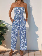Perfee Jumpsuit Blue Floral Smocked Tube Strapless Wide Leg Belted High Waist Blue e8a08e04-5a81-4a21-a376-fc13028ea211-Min Trendsi