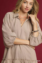 Umgee Mini Dress Taupe V-Neck Tiered Ruffled Long Sleeve e8ab6c34-5e1c-4f52-a9f0-bb4e16b98a91-Max-Origin Trendsi
