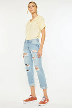 Kancan Boyfriend Jeans Women's Mid Rise Distressed Light Washed e8af1a13c39f4378aff85bb2f5a1e937-Max-Origin Trendsi