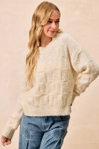 BiBi Womens Sweater Checker Ivory Board Drop Shoulder Knit Pullover e8b1b062d9f54c0987e06af8fe587ed2-Max-Origin Trendsi