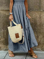 Maxi Dress Plaid Gingham Smocked High Waist with Ruffle Straps Square Neck e8b26c0ccb7947f59463169cd331d09c-Max-Origin Trendsi