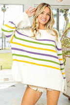 BiBi Women Sweater Ivory Multi Stripe Mardi Gras Ribbed Hem Knit Top e8be471a0cd2493a8cde2b3e06d04925-Max-Origin Trendsi