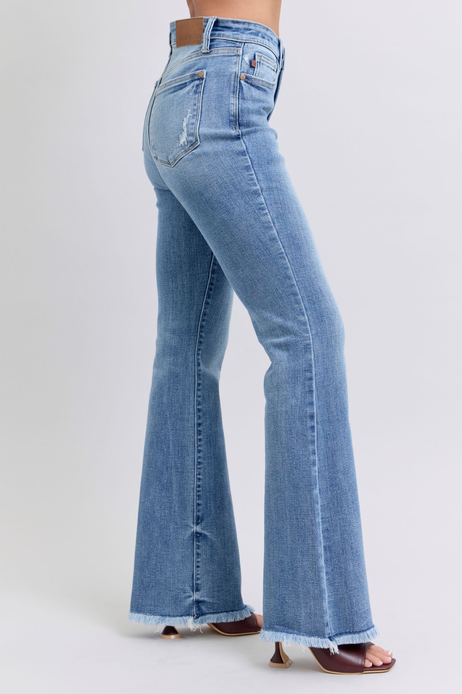 Judy Blue Women Jeans Raw Hem Women High Rise Bootcut Medium Wash Denim