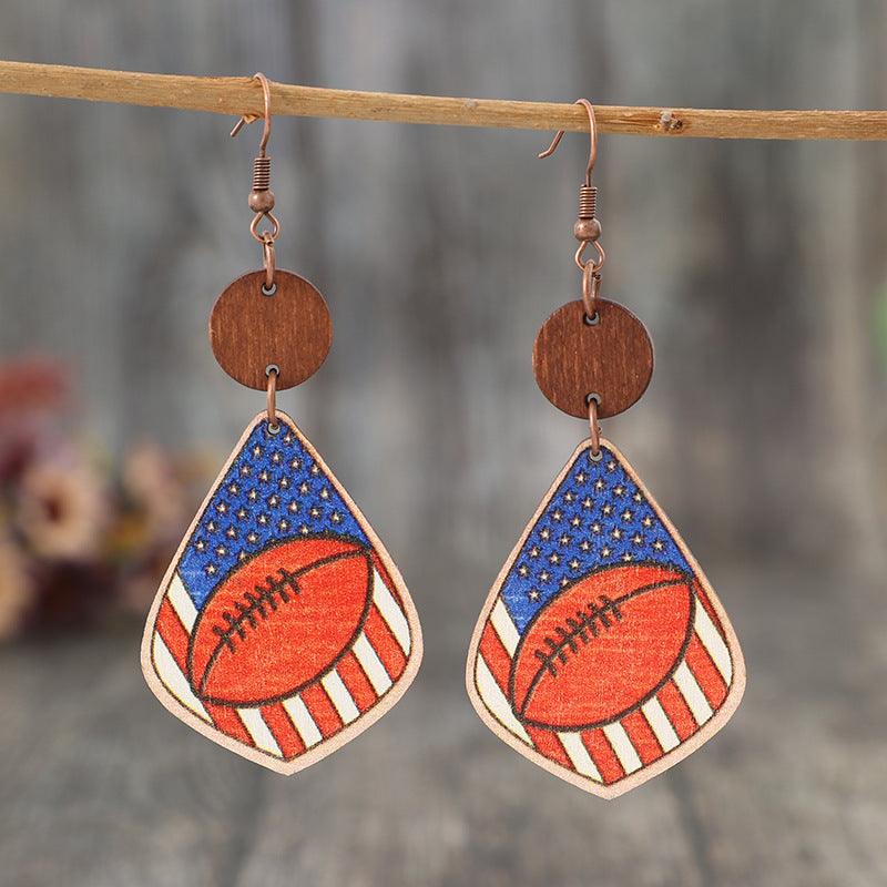 Earrings USA Pattern Ball Wooden Dangle Earrings e8d94fe9-8607-492d-92e7-e9f4e52767ce-Max Trendsi