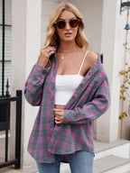 Pocketed Plaid Shirt Collared Neck Long Sleeve Button up e8da868b-aefe-49ac-a659-0311b2e54d0f-Max Trendsi