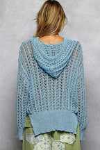 POL Openwork Round Neck High Low Knit Top