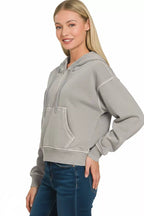 Zenana Fleece Hoodie Gray Pigment Dye Half Zip Kangaroo Pocket Zip Top e8f809c2-cacf-44fb-916b-c49dd861cb50-Max-Origin Trendsi