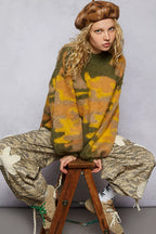 POL Womens Knit Sweater Olive Multi Abstract Colorblock Pattern Mock Neck e8fd3248-6869-4fc7-bd14-eebfe395eaaa-Max-Origin Trendsi