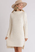 Umgee Sweater Dress Mini Boucle Knit Long Sleeve High Low Side Slit Cream e906edb4-8b22-4386-b6c3-ea174340f409-Max Trendsi