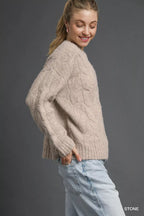 Umgee Womens Sweater Khaki Stone Cable Knit Cozy Cable Knit Pullover e9100f91-742b-4feb-a269-224d61275b0e-Max-Origin Trendsi