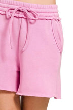 Zenana Fleece Raw Hem Shorts With Drawstring Waist and Pockets e91ef8f9-6b65-41d7-8991-0dcfd3645322-Max-Origin Trendsi