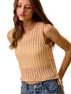 SO ME Women's Knit Tank Top Lightweight Low Gauge Pointelle Side Tied
