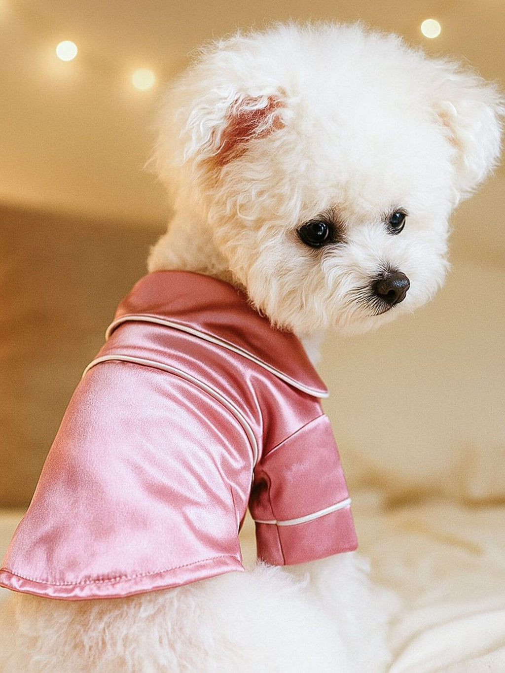 Satin Pet Pajamas Featuring Contrasting Piping Detail – Luxury 1-Piece Sleepwear