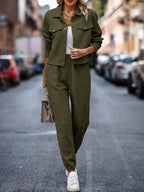 Outfit Set Plaid Texture Snap Down Top and Pants Set e9322ac3-bfd0-42bf-940c-a61437505f51-Max Trendsi