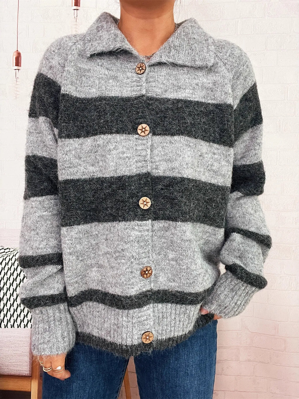 Women's Cardigan Striped Button-Up Cozy Soft Long Sleeve e934433b6d22409da4ff81aa4ab0f81f-Max-Origin Trendsi