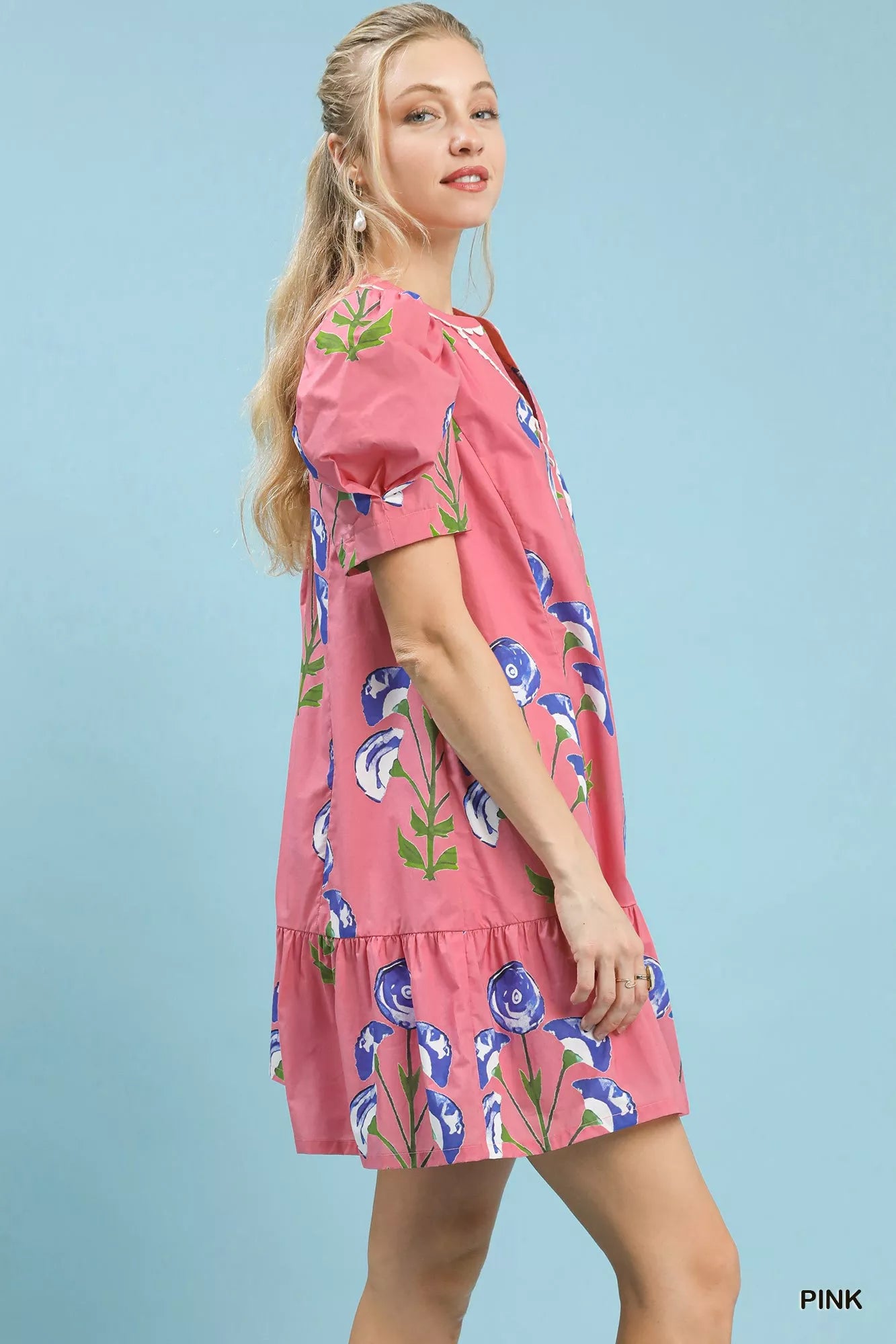 Umgee Floral Print Puff Sleeve Mini Dress with Scallop Trim e9394962-ecc3-4859-8587-3e6a3f1f0163-Max-Origin Trendsi