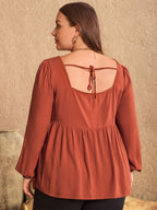 Plus Size Blouse Lace Detail Square Neck Long Sleeve Tops e943d49d-97cc-477e-9099-d6d5fb598386-Max Trendsi