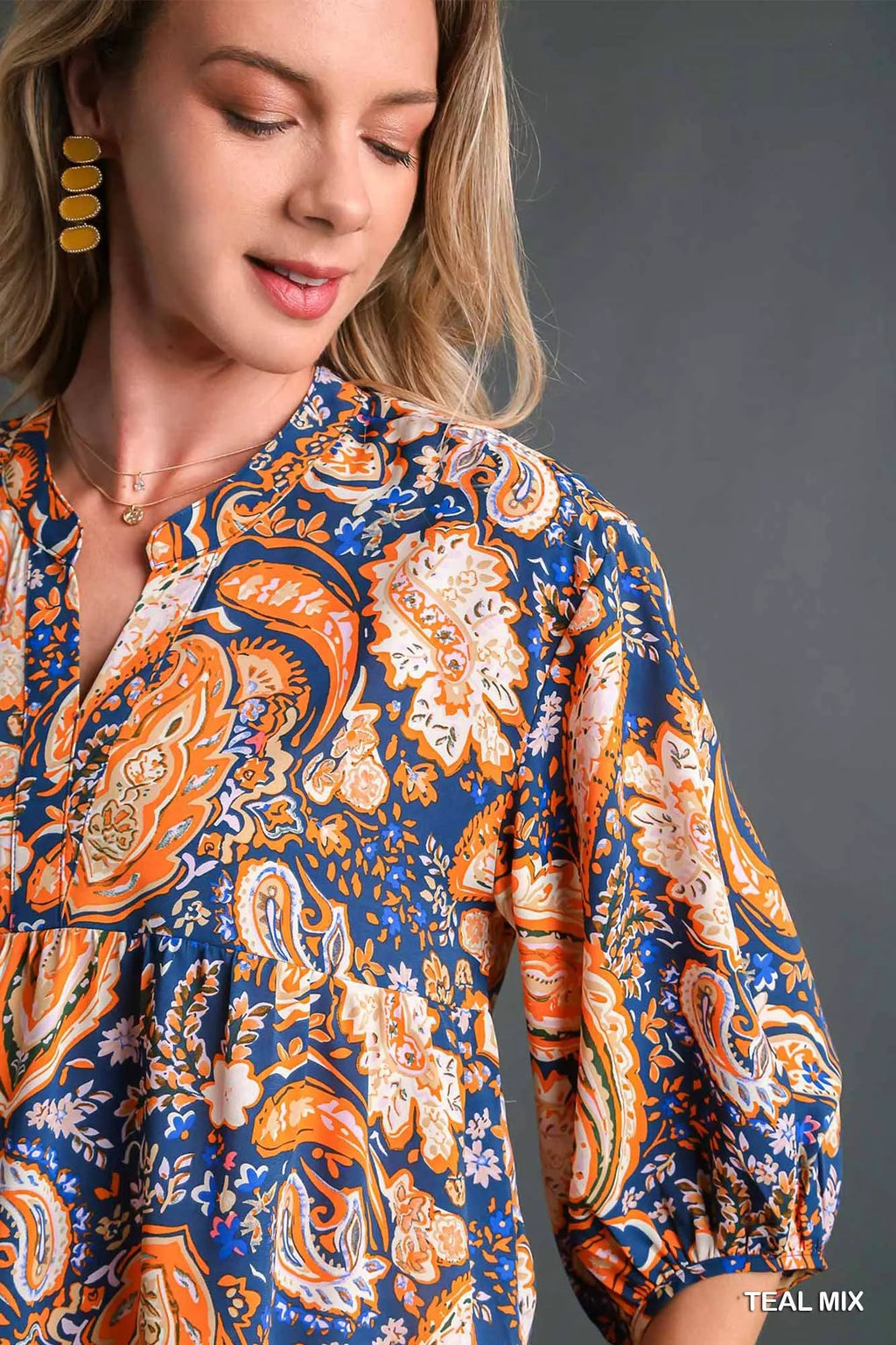 Umgee Women's Tunic Blouse Mix Paisley Boho 3/4 Sleeve Top e9445568-15fd-4e71-bca3-aff8d3e9c60e-Max-Origin Trendsi