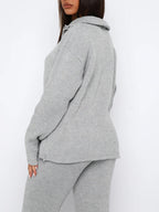 Outfit Set Ribbed Quarter Zip Long Sleeve Top and Pants Set e9591831-f230-4ebb-a8b6-c24f05438e80-Max Trendsi