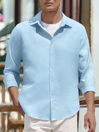Men's Full-Size Waffle Knit Button-Up Shirt - Plus Sizes Available