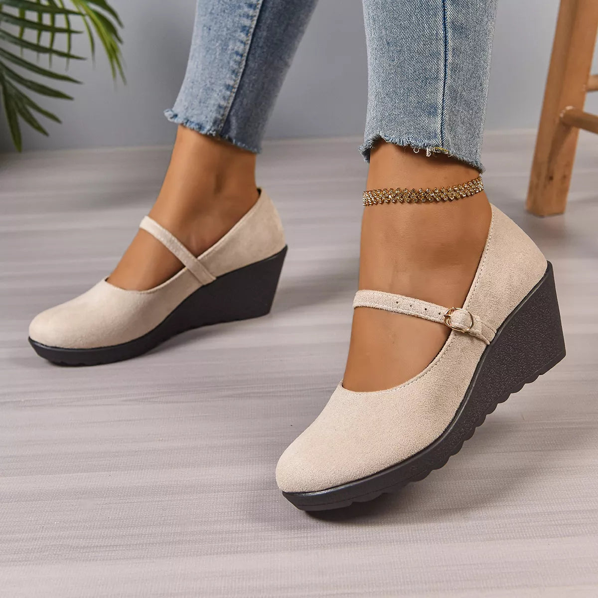 Women's Loafers Faux Suede Round Toe Wedge High Heels Shoes e9676ab00320448f82f06514de5cfd40-Max-Origin Trendsi