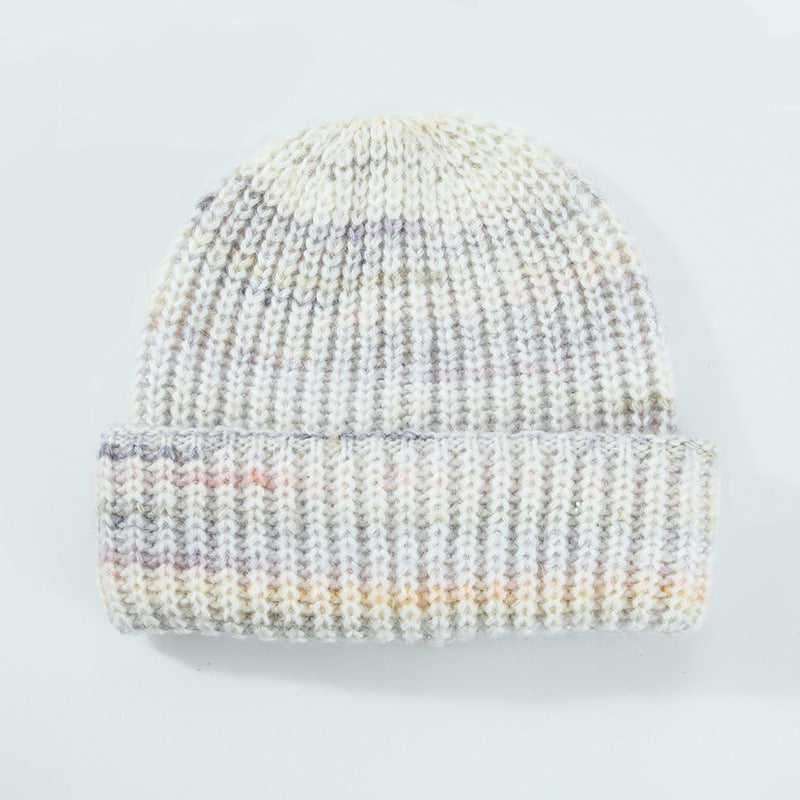 Women Knit Hat Thermal Contrast Colorblock Woolen Acrylic Blend Warm Hats