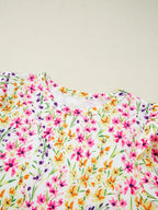 Floral Women's Blouse Puff Short Sleeve Crewneck Casual Ruffle Top e97838cd53814470bf3c26f651f245b5-Max-Origin Trendsi