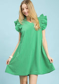 Umgee Shift Dress Green Seersucker Ruffle Short Sleeve Green e9797b05-ef47-4806-a5bb-297d07c127c1-Max-Origin Trendsi
