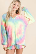 BiBi Womens Tie Dye French Terry Top With Balloon Long Sleeves Oversized PASTEL TIEDYE e97e5c885e1447a79e270ebbb8ac38e0-Max-Origin Trendsi