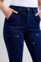 Judy Blue Straight Jeans High Waist Rivet Work Wear Knee Patch Dark Wash e992620d0e47425f831e044944ae614b-Max-Origin Trendsi