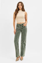 RISEN Womens Corduroy Pants Green Forest Tummy Control Mid Rise Straight Leg e99d3760-31e3-48d8-9ea5-47af360e144c-Max-Origin Trendsi