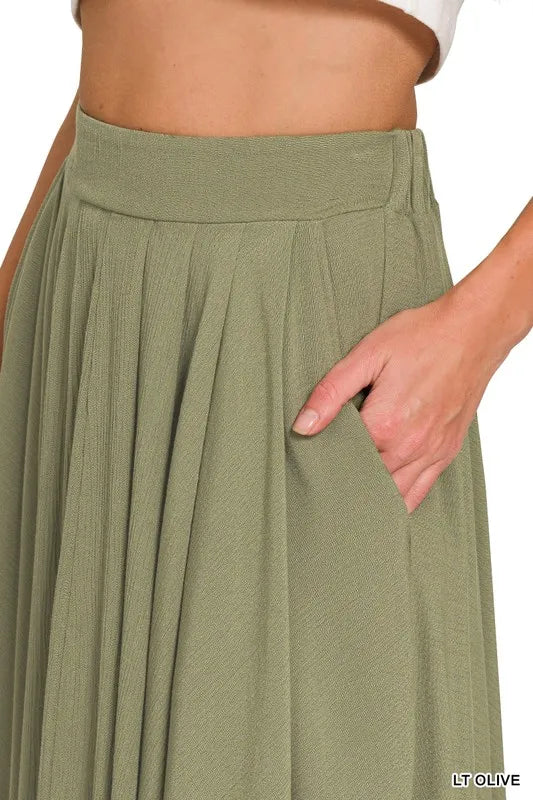 Zenana Crop Tee and Skirt Set Woven Crinkle Gauze Light Olive Two-piece e99debd30f454ac781077b763d95c381-Max-Origin Trendsi