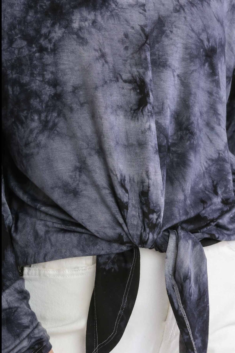 Umgee T-shirt Tie Dye Dark Gray Round Neck Lightweight Long Sleeve Blouse e9a91411-f0cb-4dba-9e39-9aaeecb18935-Max Trendsi