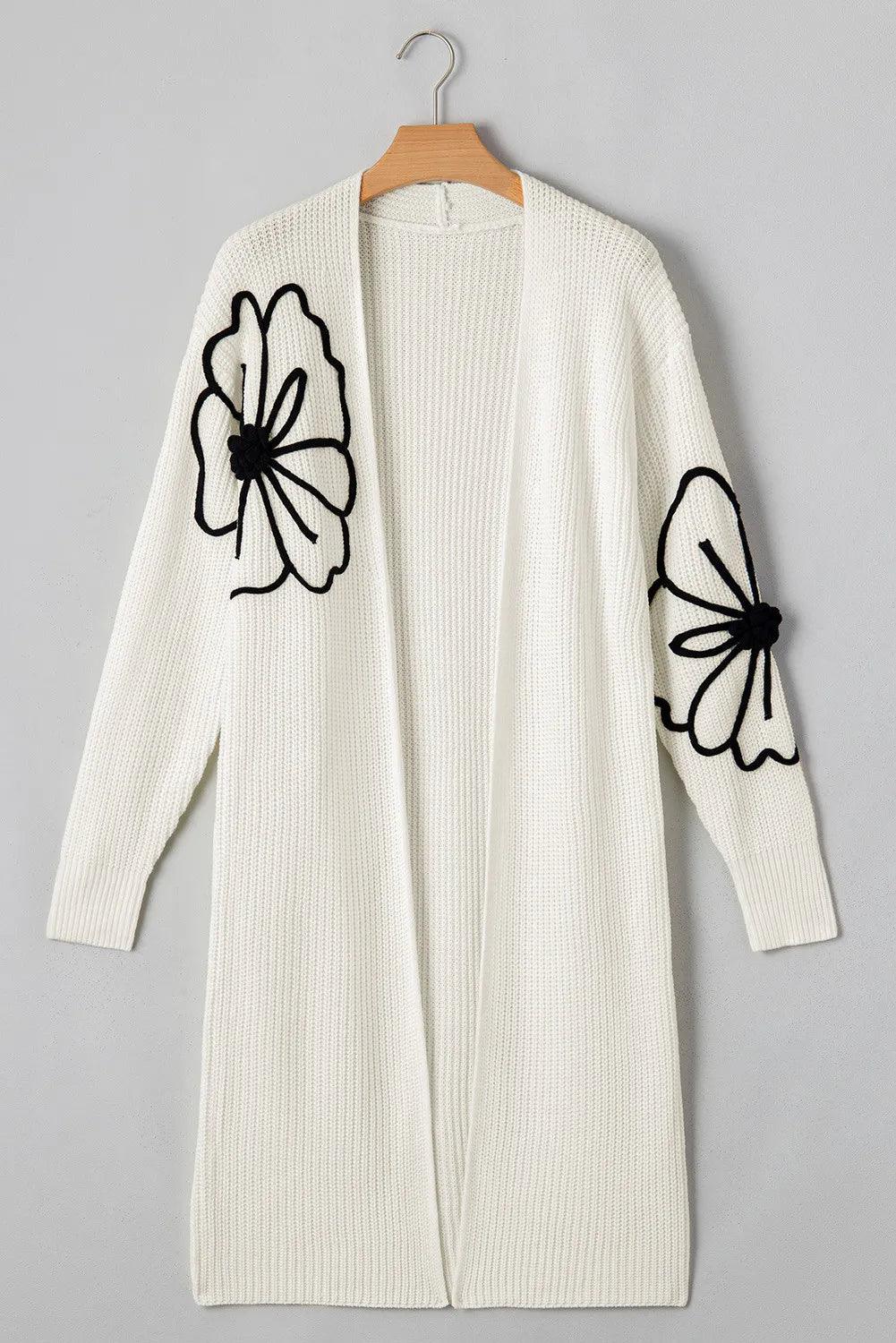 Cardigan Flower Embroidery Open Front Long Sleeve Longline Knitwear e9a9bd64-4ad0-45b7-ab23-76014b1cc8f7-Max Trendsi