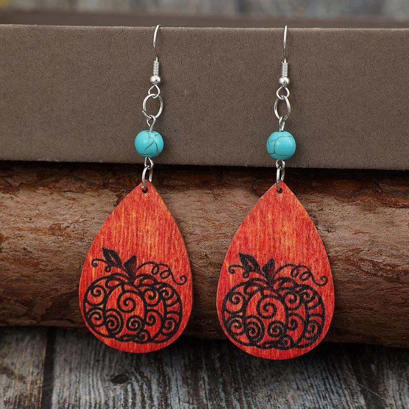 Turquoise Wooden Pumpkin Teardrop Earrings Halloween Jewelry e9c960e6-e382-485b-b12a-a226e49cf5ef-Max Trendsi