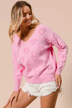 BiBi Women's Knit Top Pink Valentines Heart Pompom V Neck e9cc109c066f4858bd3c53af68ce1ed9-Max-Origin Trendsi