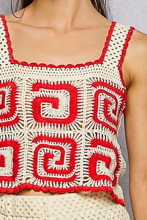 POL Handmade Crochet Cropped Tank Ivory Red with Granny Square Pattern e9d15362-e2fb-4535-9b81-f487b522c2f7-Max-Origin Trendsi