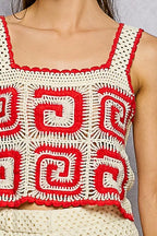 POL Handmade Crochet Cropped Tank Ivory Red with Granny Square Pattern e9d15362-e2fb-4535-9b81-f487b522c2f7-Max-Origin Trendsi
