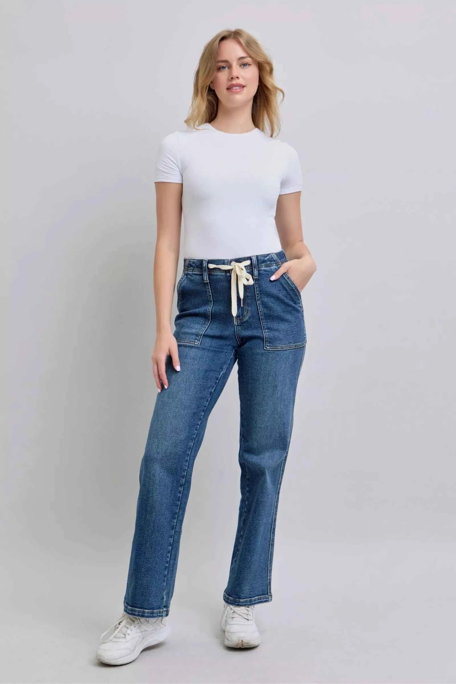 Judy Blue Straight Jeans Drawstring High Waist with Front Pockets e9e3a109-bca4-4a50-a470-2c9cb97df217-Max-Origin Trendsi