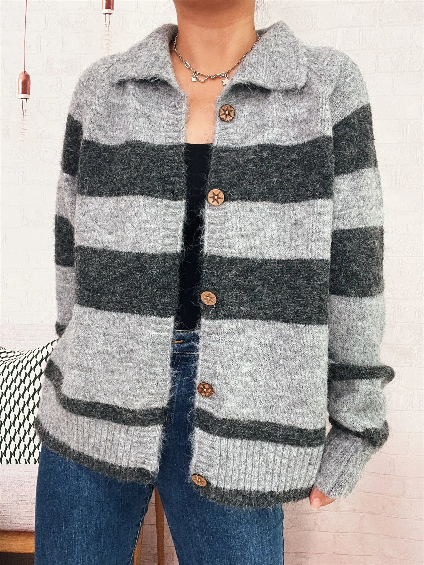 Women's Cardigan Striped Button-Up Cozy Soft Long Sleeve ea4d32cdf038429f929fa3ebe5afa3ab-Max-Origin Trendsi