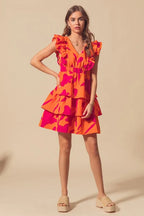 SO ME Floral Dress V Neck Layered with Elasticized Waist Short Cap Sleeve ea726bbcd0b0468e8d58f0493cfbcc19-Max-Origin Trendsi